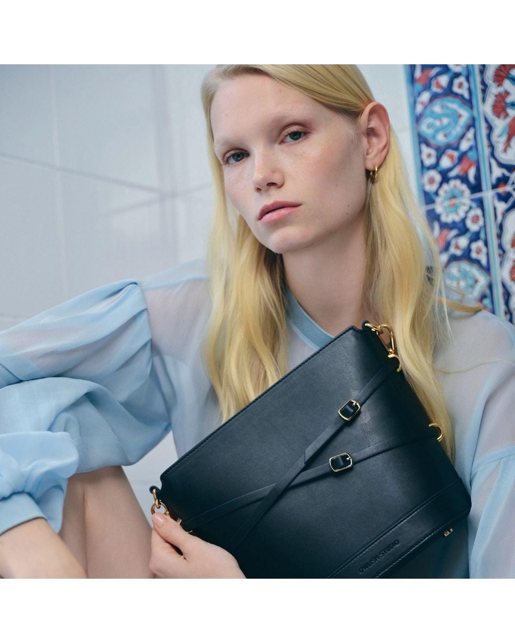 Owlish Studio Blue Glacier Vegan Leather Bucket Bag