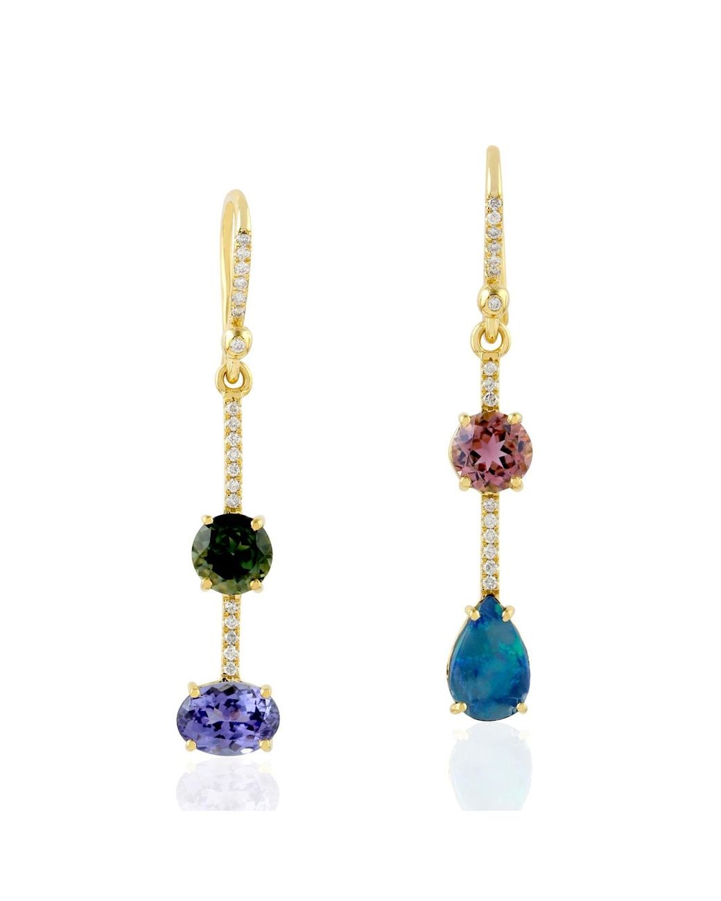 Artisan Blue Designer Mixed Gemstone & Diamond Drop Earrings