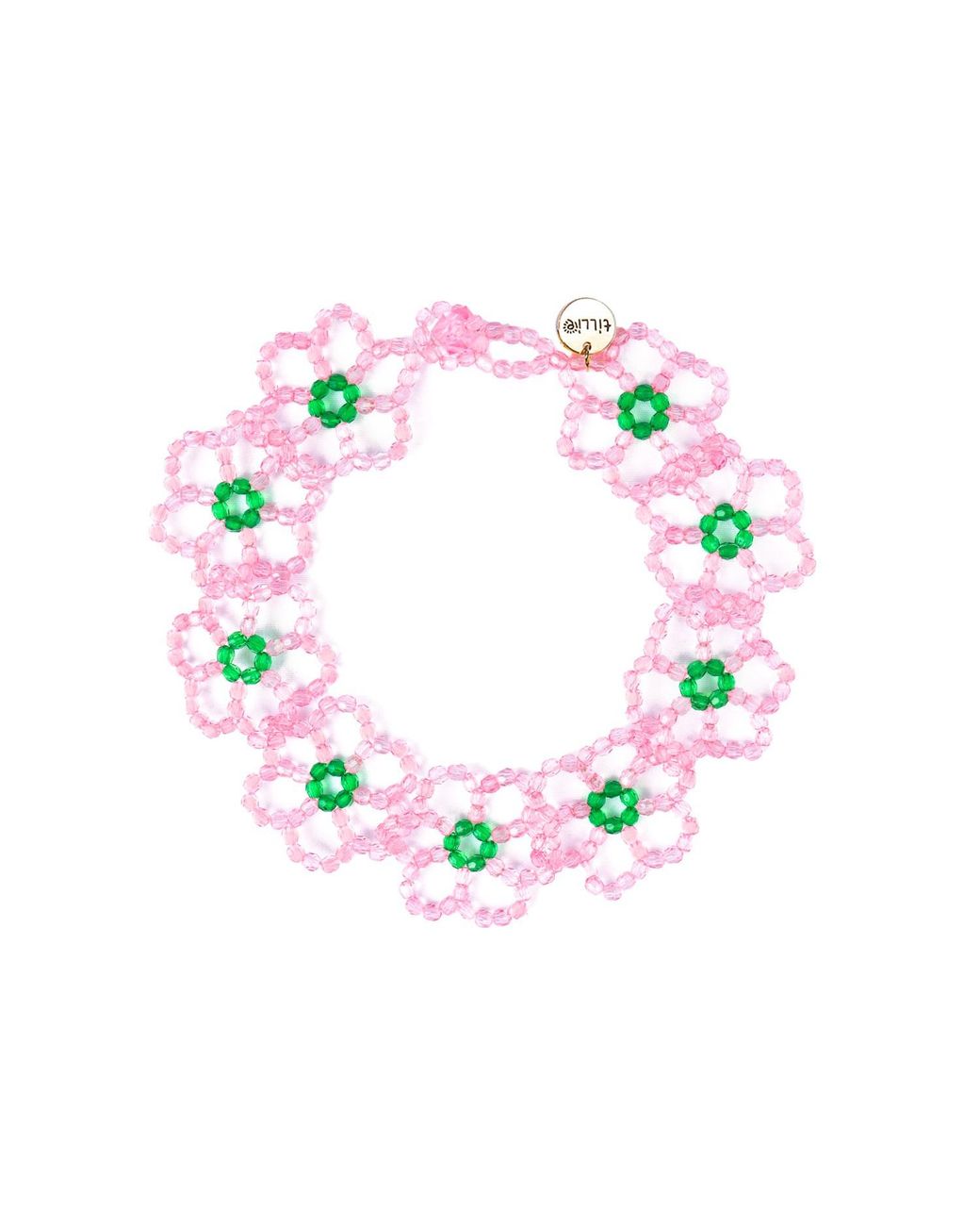 Tillie Beads Pink Blossom Flat Open Flower Bead Necklace