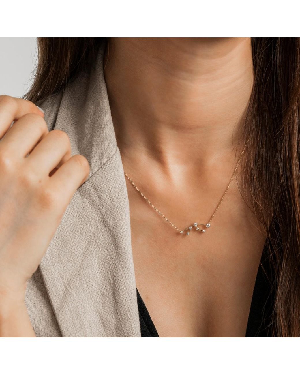 Genevieve Collection Metallic Taurus Zodiac Constellation Necklace 18K & Diamond