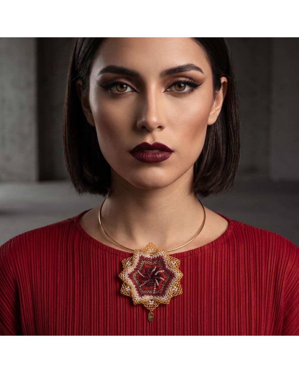 Iliana Arrazola Red Pasiflora Flower Choker, Glass Beads, Beaded Jewelry