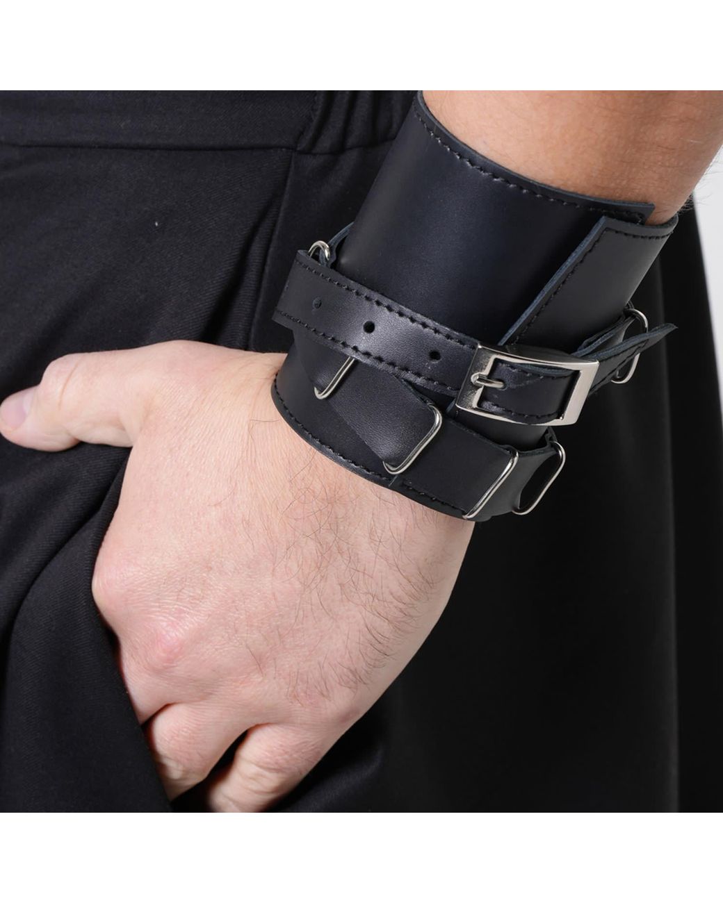 Metamorph Black Leather Wrist Cuff for men