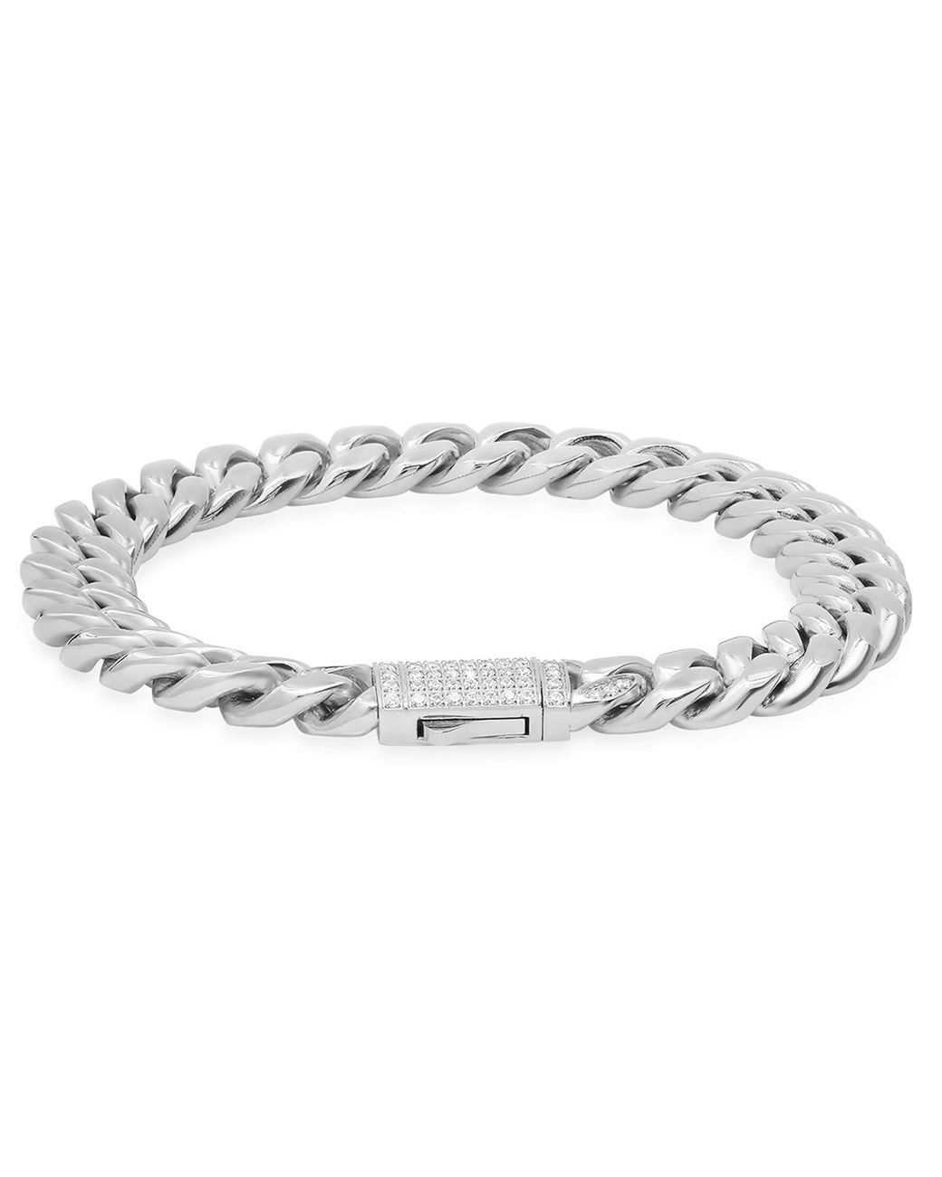 Steeltime Metallic Stainless Steel 10Mm Miami Cuban Bracelet With Cz Monaco Clasp 8.5 Inch for men
