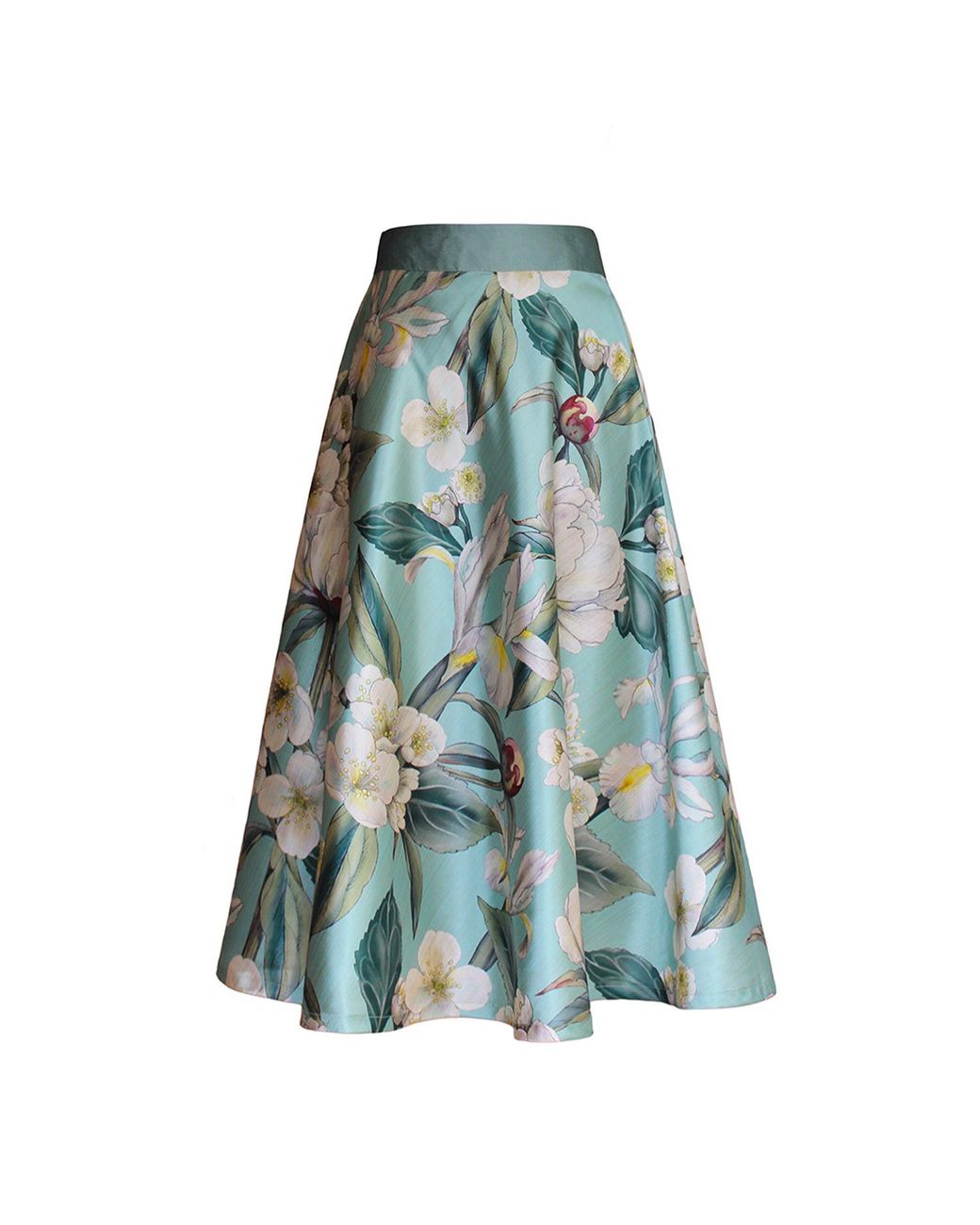Richa Sharma Blue Aqua Floral Silk Midi Skirt