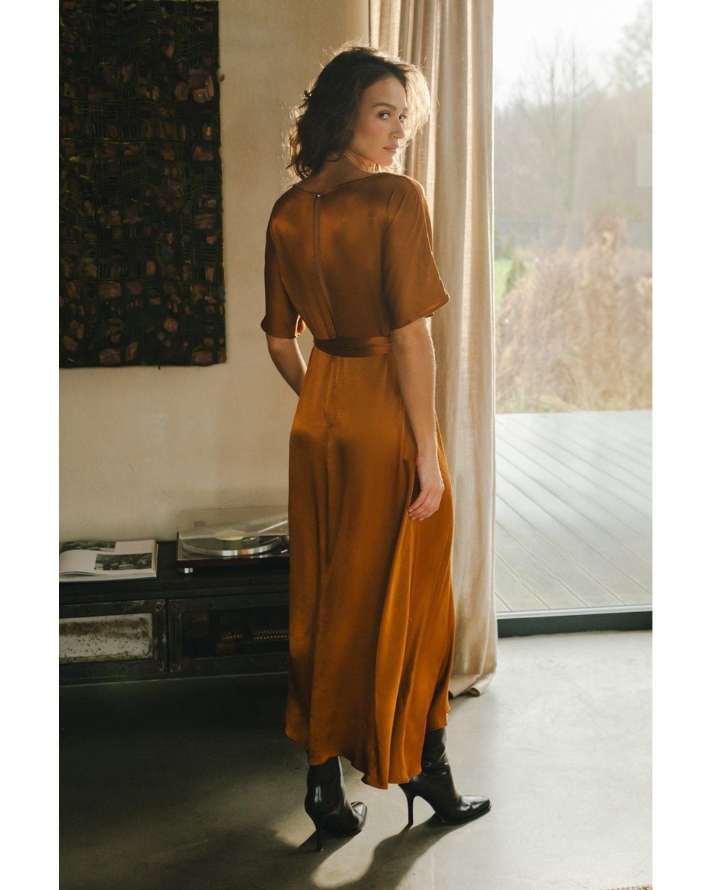 Traffic People Brown Smooth Operator Rust Short Sleeve Tie Waist Edith Maxi Dress