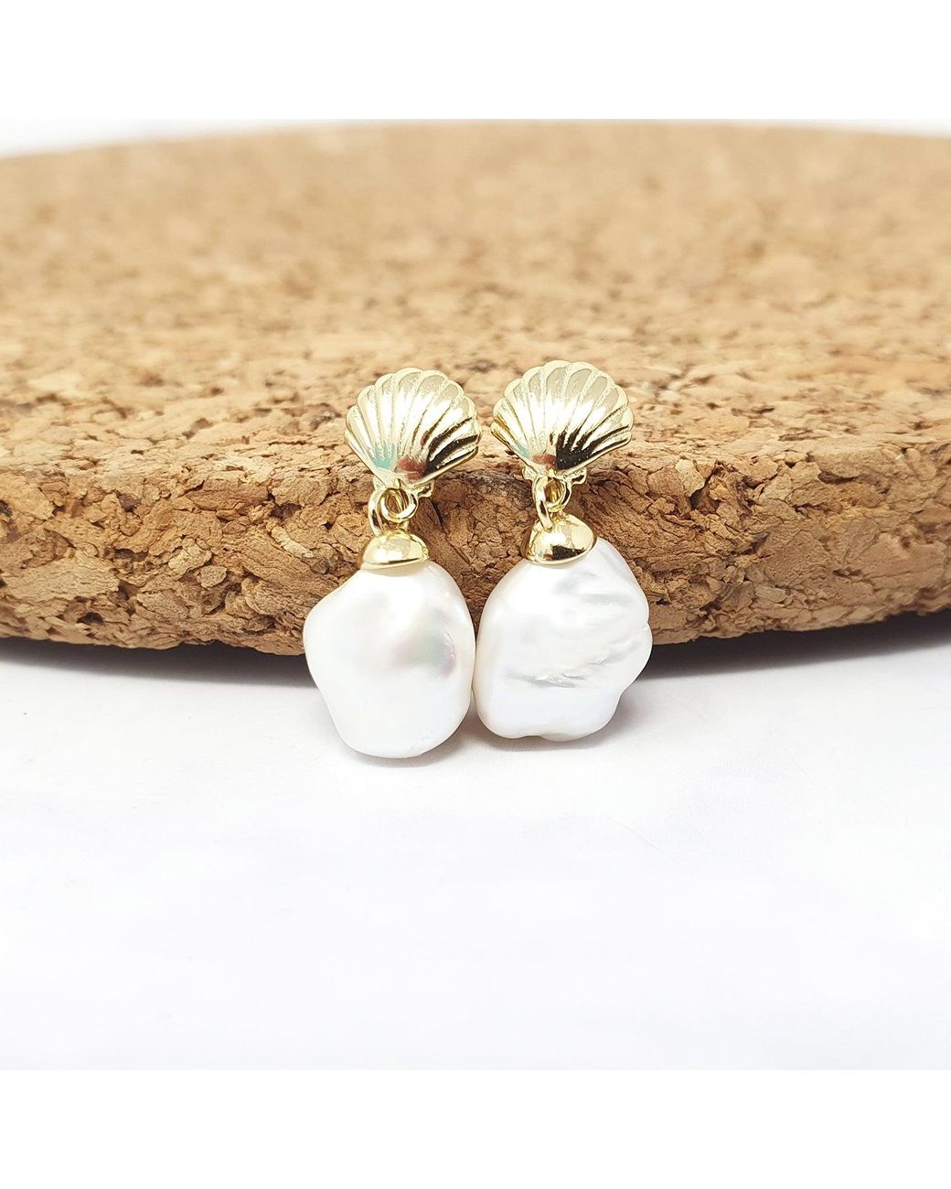 Sophelia Metallic Plated Shell Stud With Natural Keshi Pearl Drop Modern Earrings