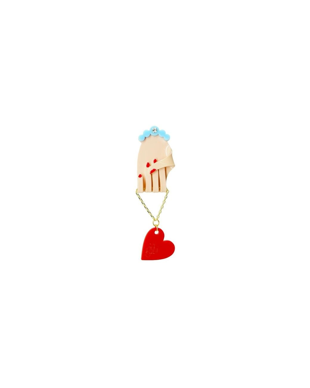 Gissa Bicalho White Handmade Acrylic Brooch Hands And Heart Mini