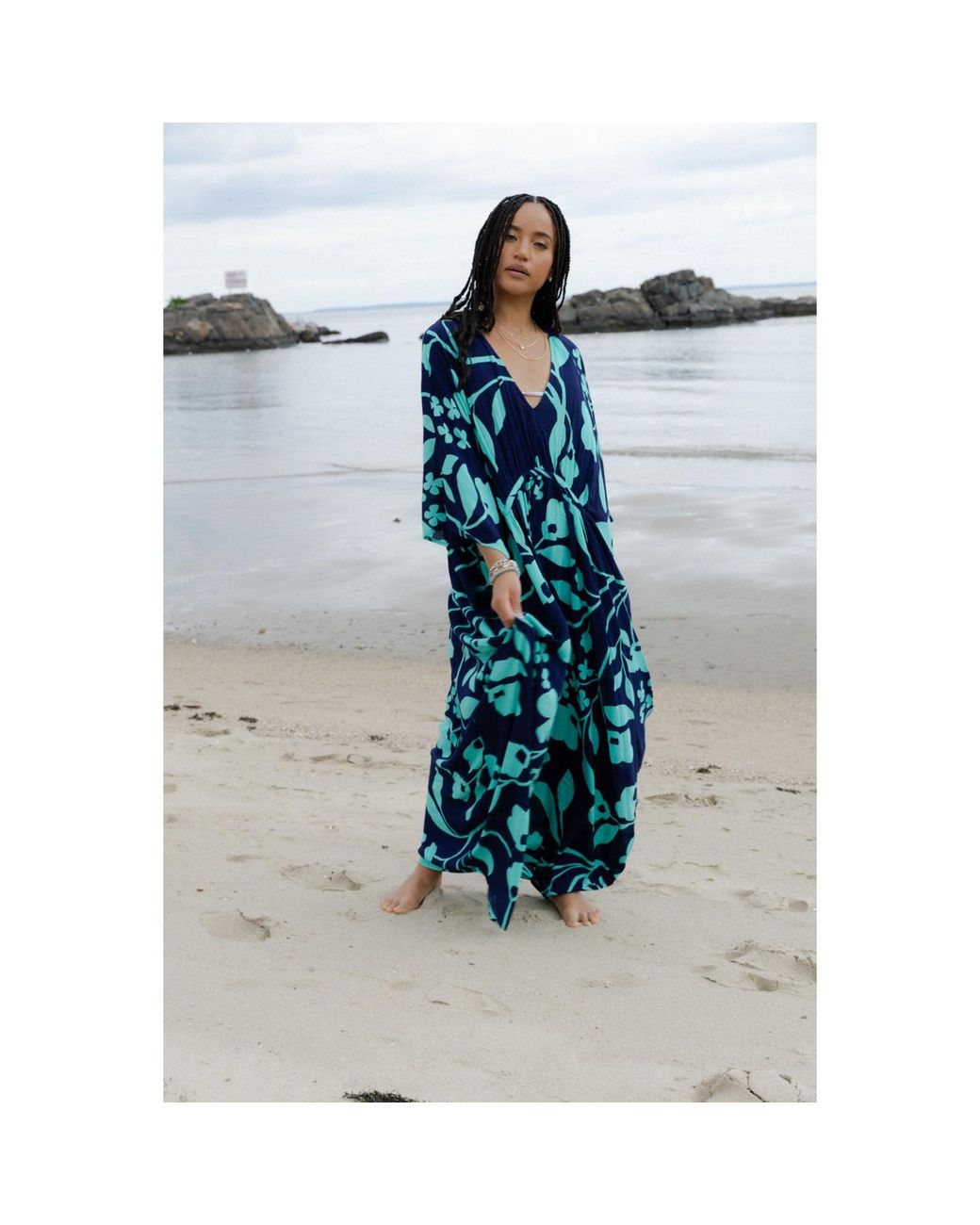 Saachi Blue Bold Floral Kaftan Maxi