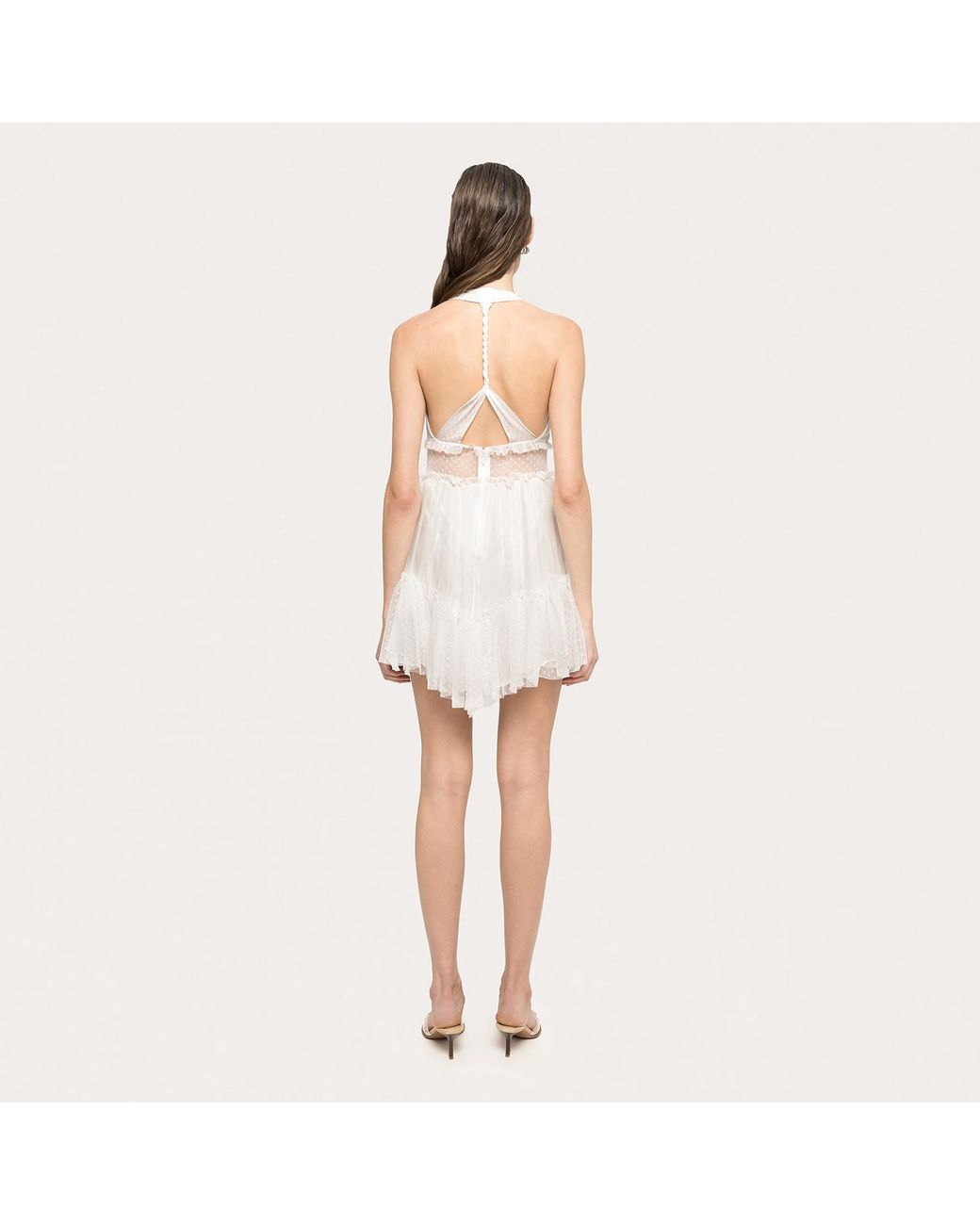 Nissa White Open-Back Silk Mini Dress