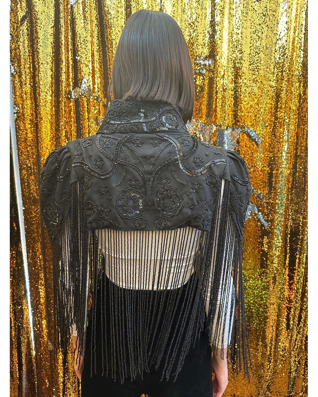 Any Old Iron Gray Hand-Beaded Desert Shrug