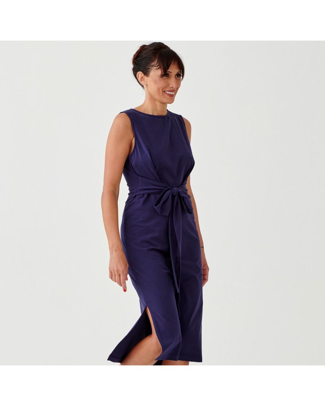 Perlavera Blue Tilly Sleeveless Dress With Belt