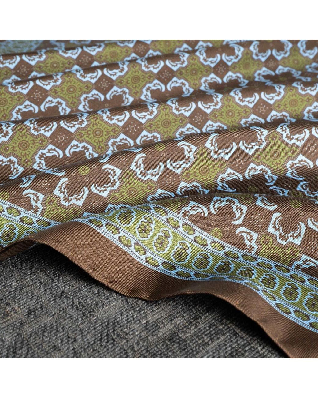 Otway & Orford Gray 'Arabesque' Tile Design Silk Pocket Square for men