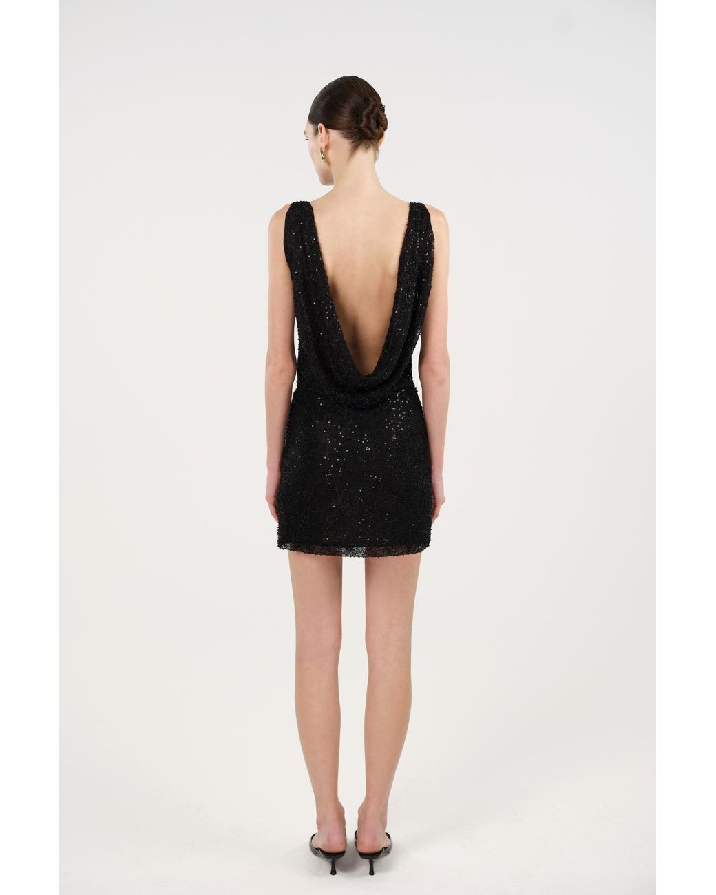 Nocturne Black Sequin Open Back Mini Dress