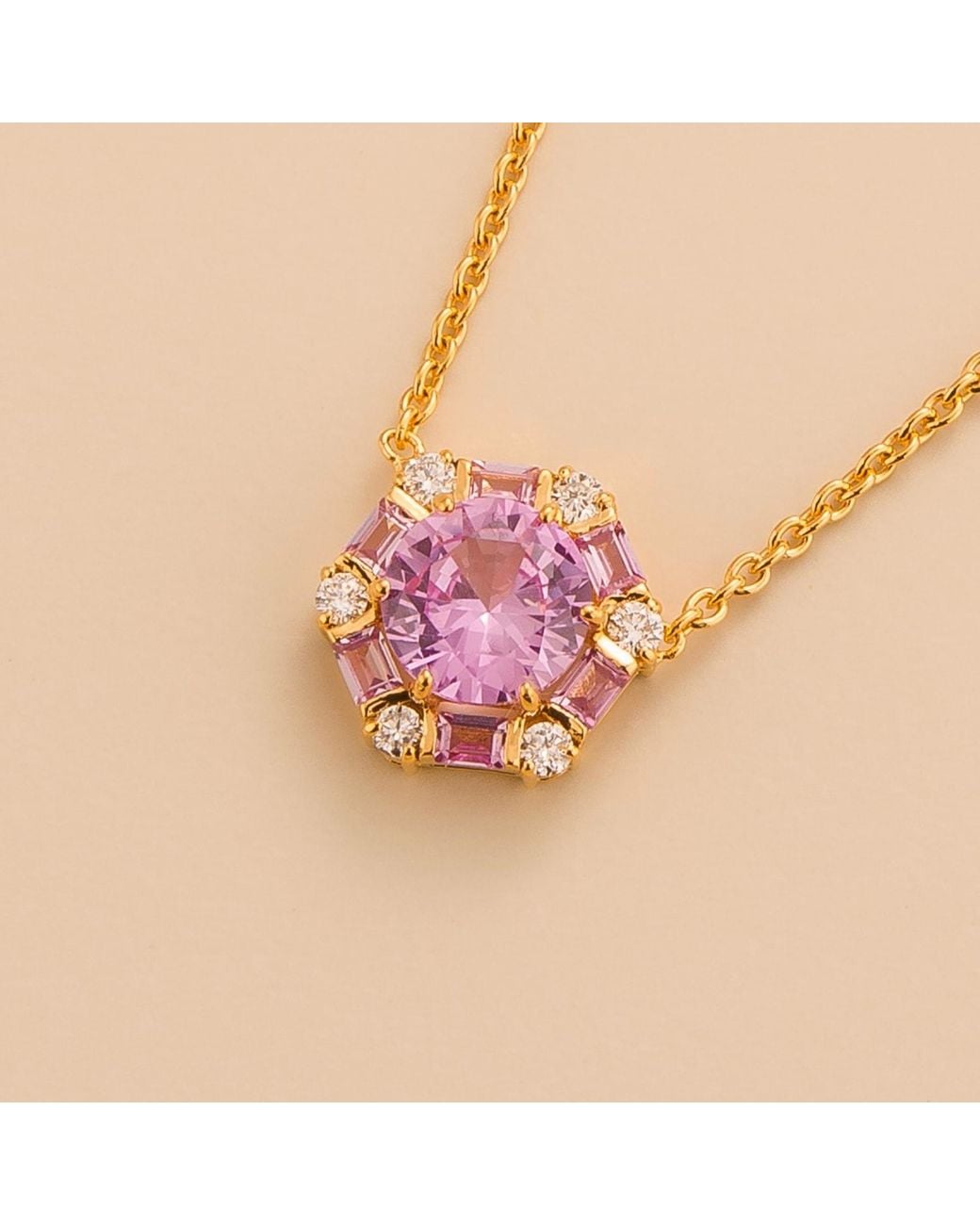 Juvetti Pink Melba Necklace With Sapphire And Diamond