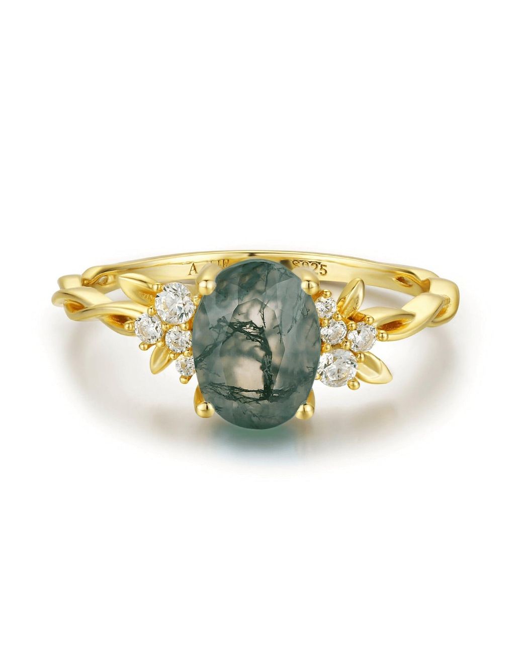 Azura Jewelry New York Metallic Enchanted Garden Moss Agate Ring Vermeil