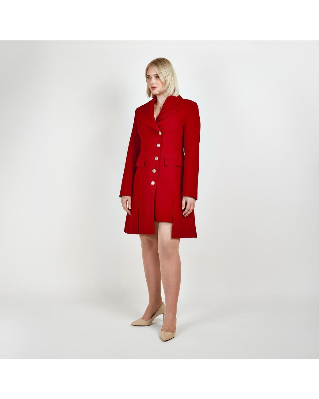 Femponiq Red Asymmetric Pleated Blazer Dress