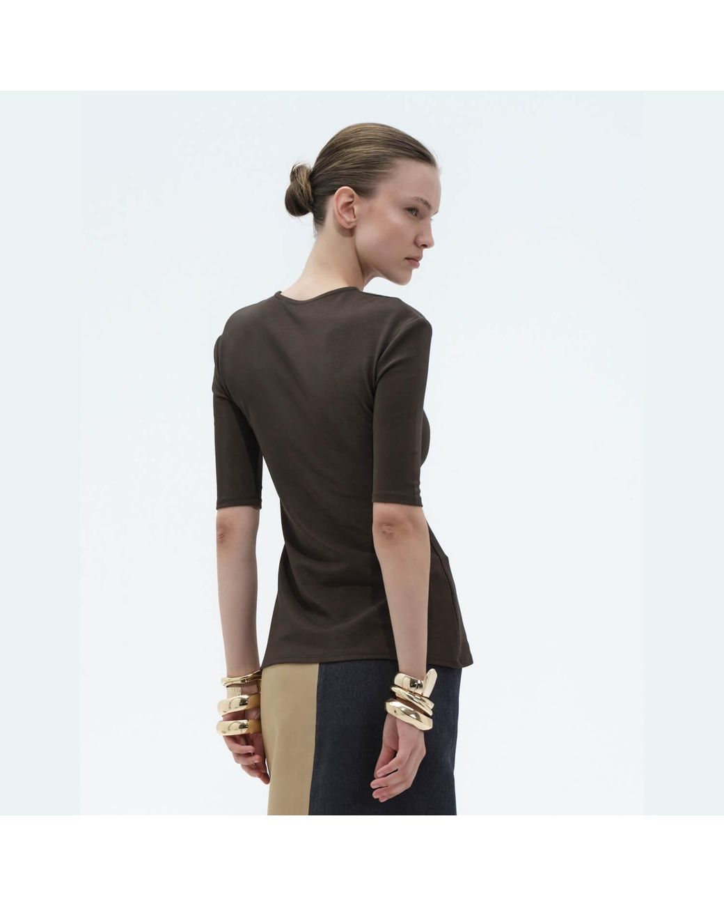Elamins Brown Three Quarter Sleeve Top