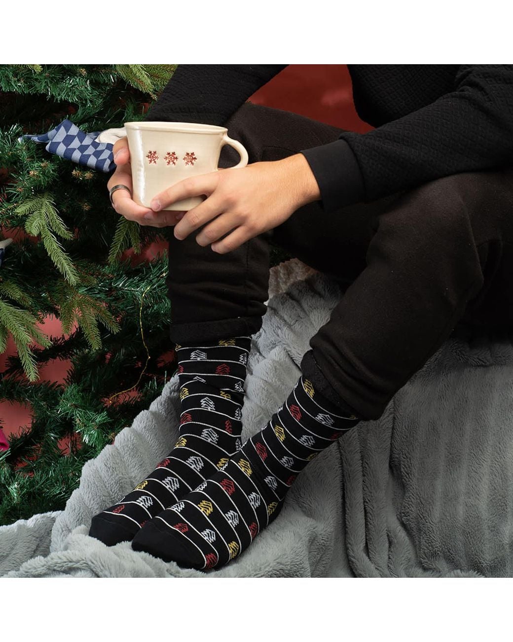 Peper Harow - Made in England Blue Check & Christmas Tree Socks Bundle for men