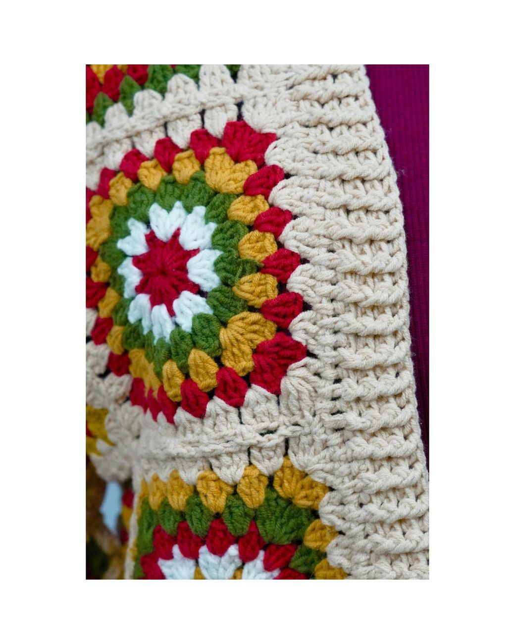 Ana Chic Orange Cream Boho Granny Square Handmade Crochet Cardigan