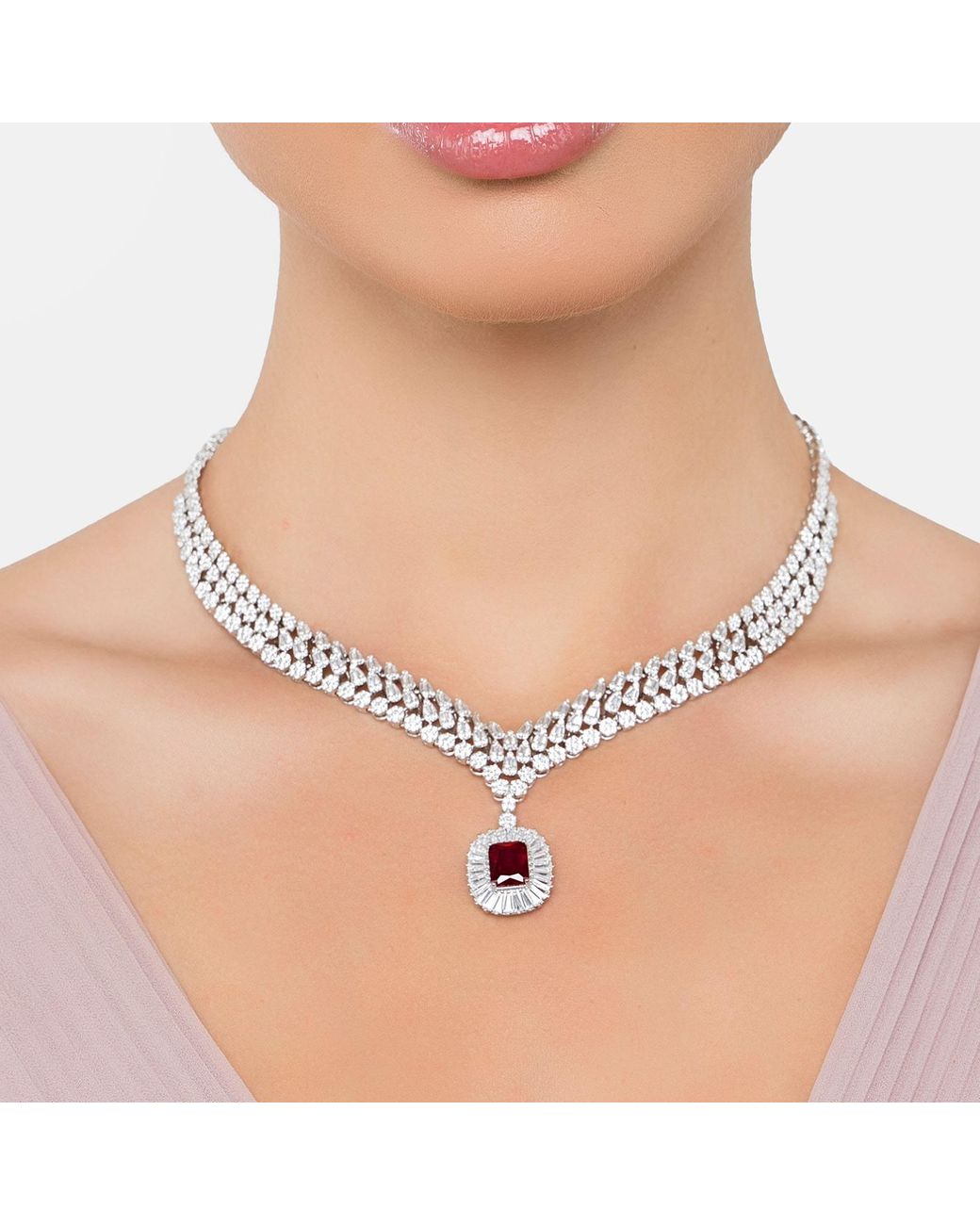 Latelita London Metallic Countess Statement Ruby Necklace