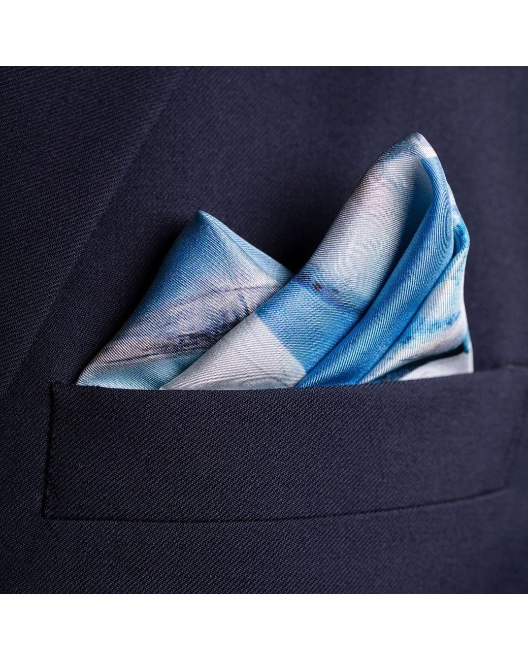 Otway & Orford Blue Bird' Sailing Silk Pocket Square. Medium-Size for men