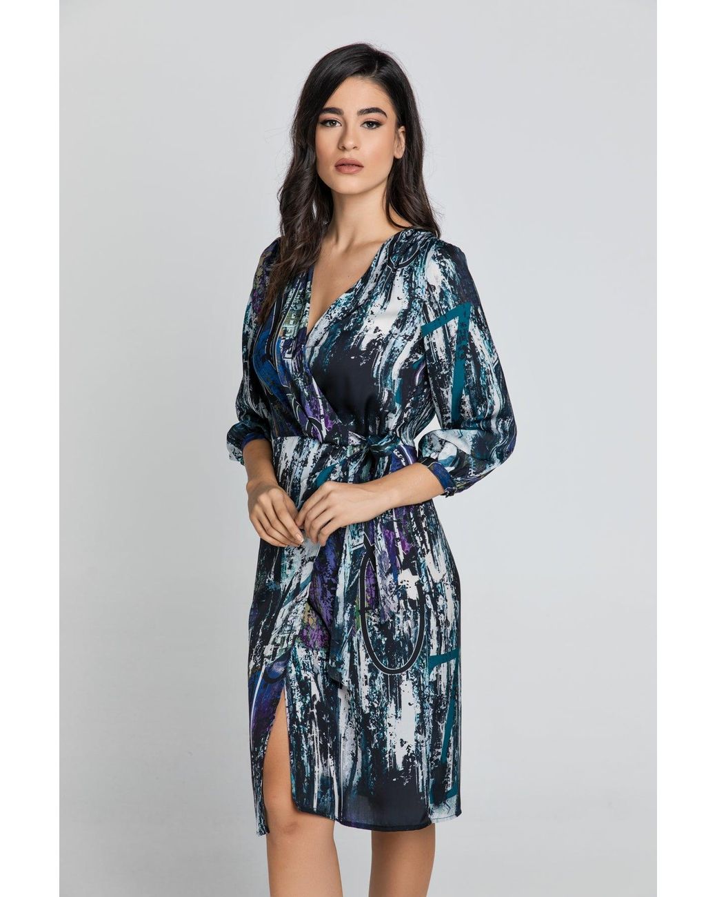 Conquista Blue Print Wrap Dress