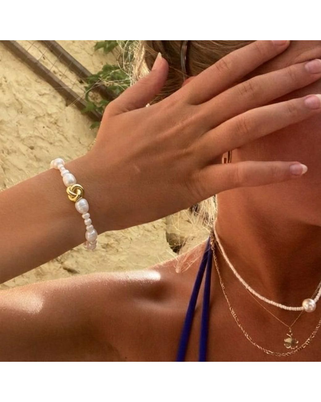 With Love Darling Metallic Knot Pearl Bracelet