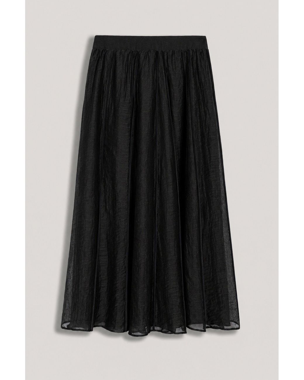 Nocturne Black Braid-Trim Pleated Midi Skirt