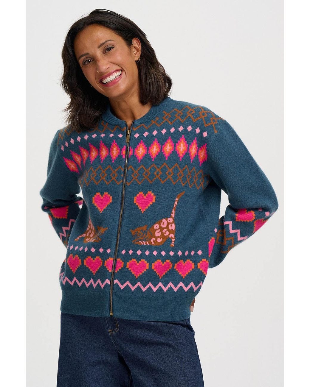 Sugarhill Blue Solana Knitted Bomber Jacket Cat