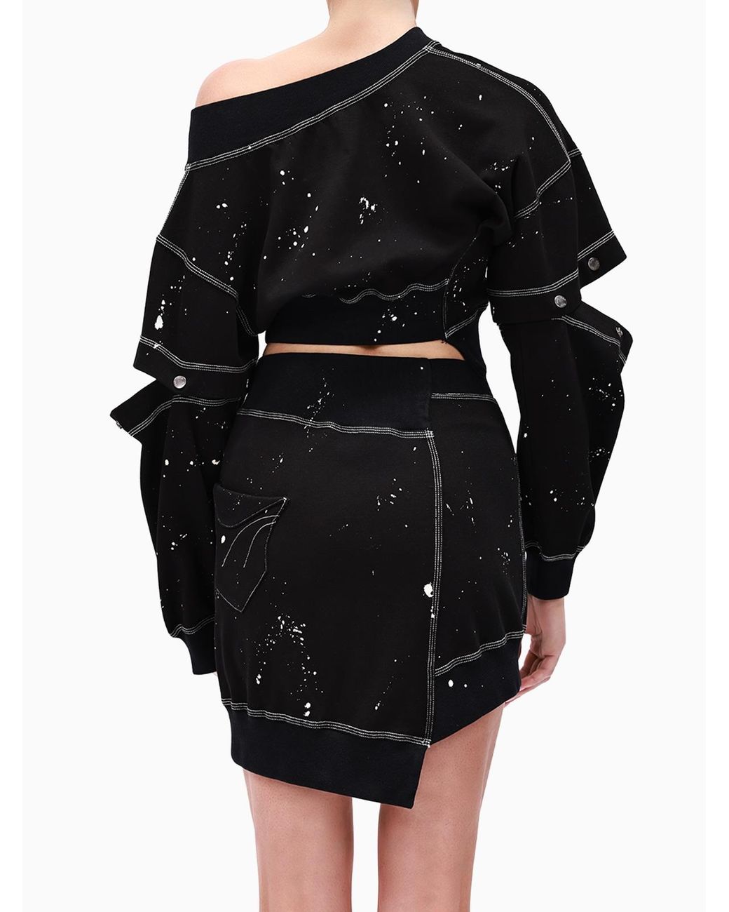 Gao Republic Black Cropped Snap Sleeve Sweatshirt