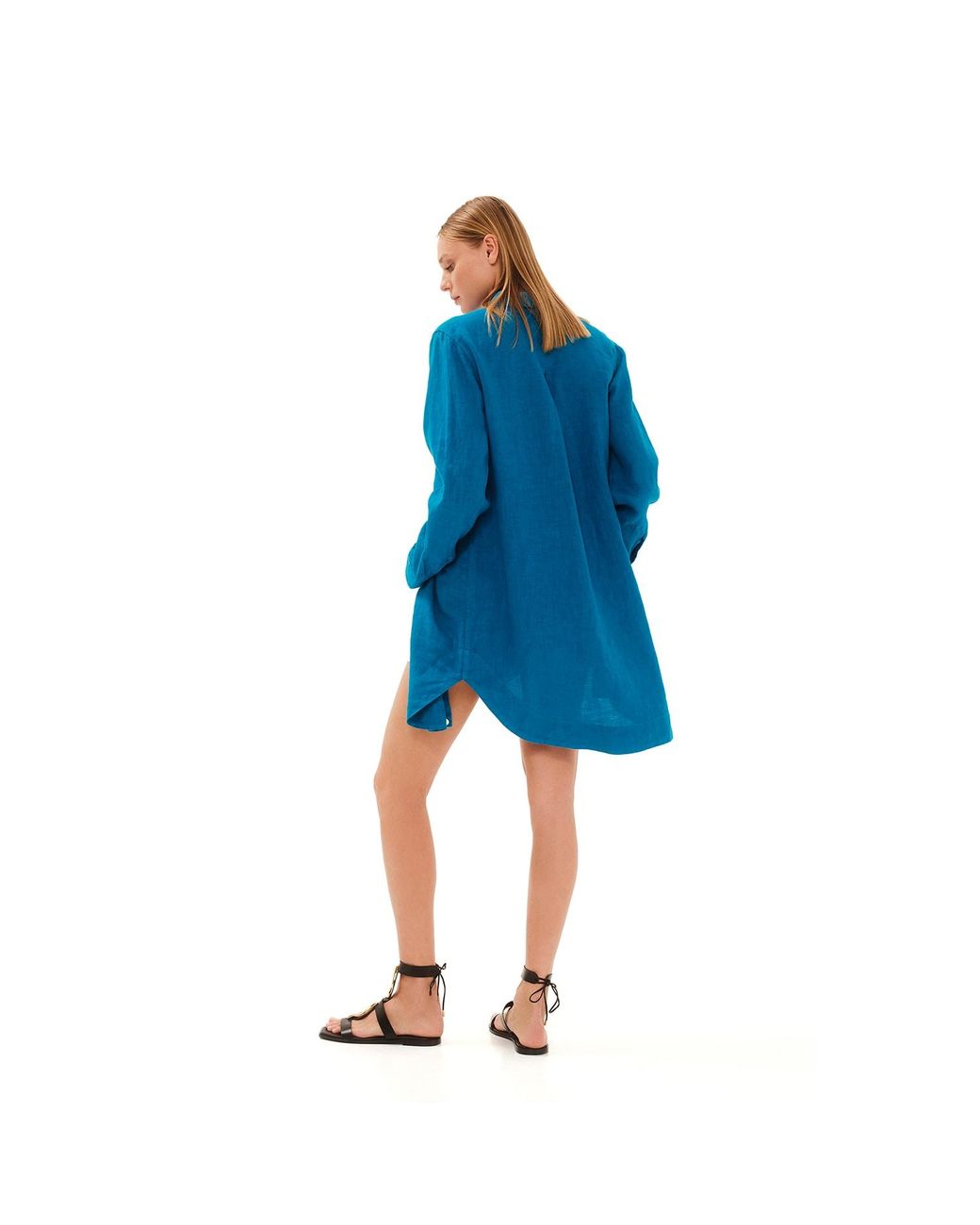 Haris Cotton Gray Long Sleeved Oversized Linen Shirt Dress