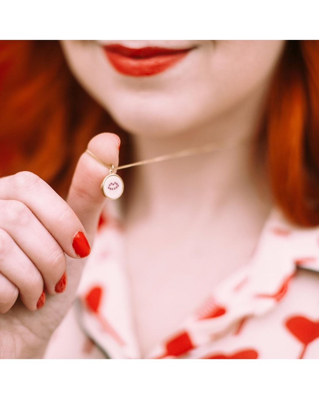 Lee Renee Metallic Ruby Lip Pendant Necklace