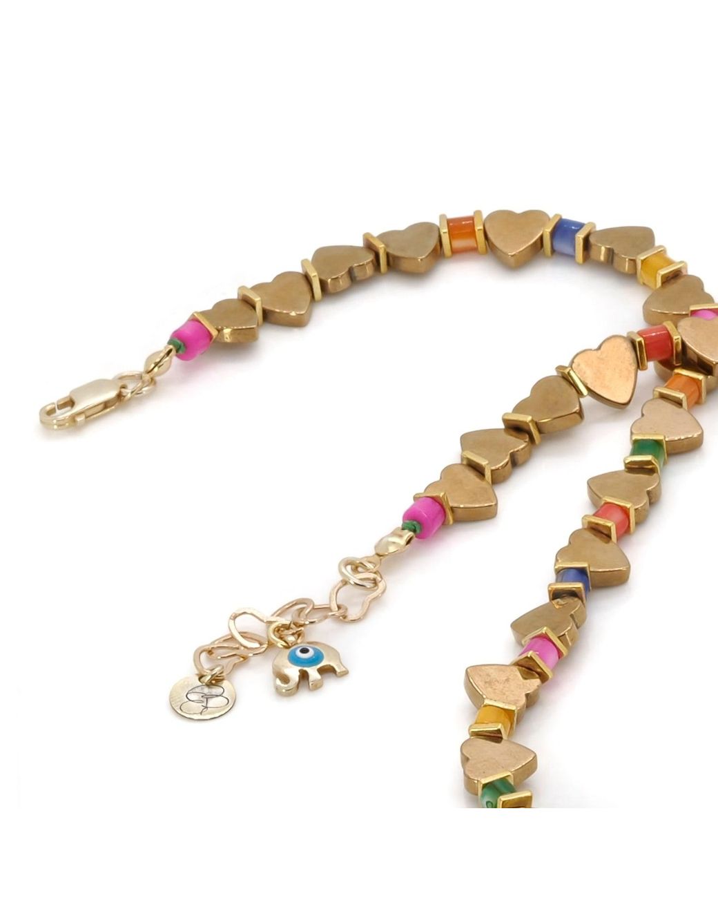 Ebru Jewelry Metallic Heart Pendant Heart Beaded Colorful Necklace