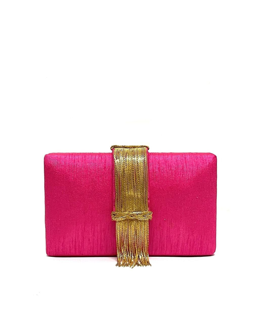 Simitri Pink Cranberry Sauce Fringe Clutch
