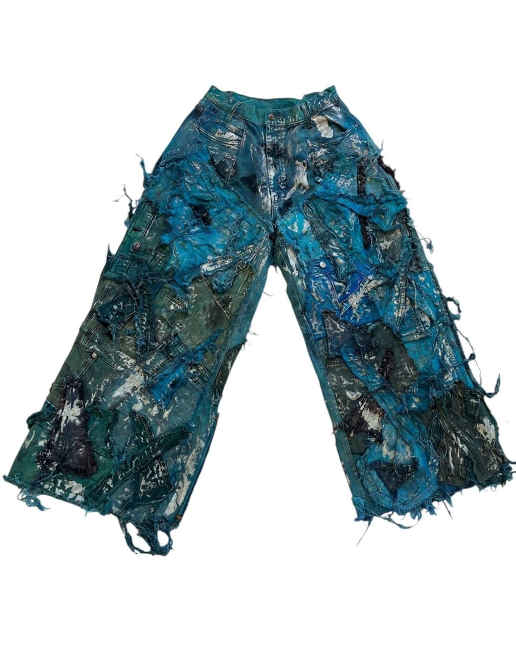Zasta Studio Blue Wearable Ruins Shredded Wide Leg Colored Denim Pants H