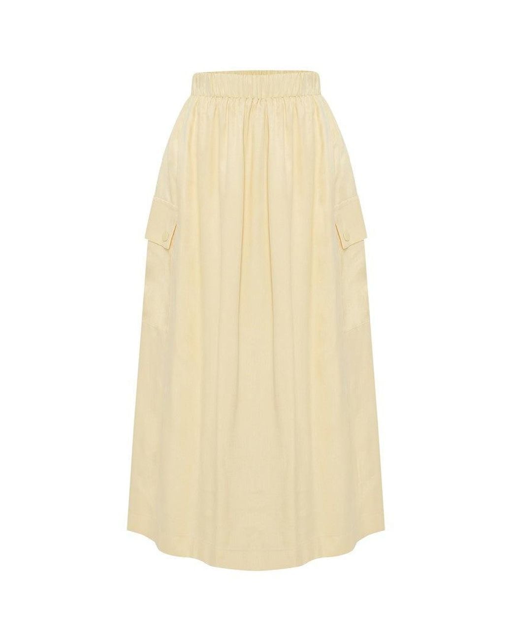 Exquise White Elastic Waist Midi Skirt