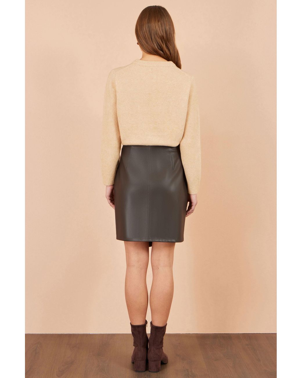 Yumi' Gray Faux Leather Wrap Mini Skirt