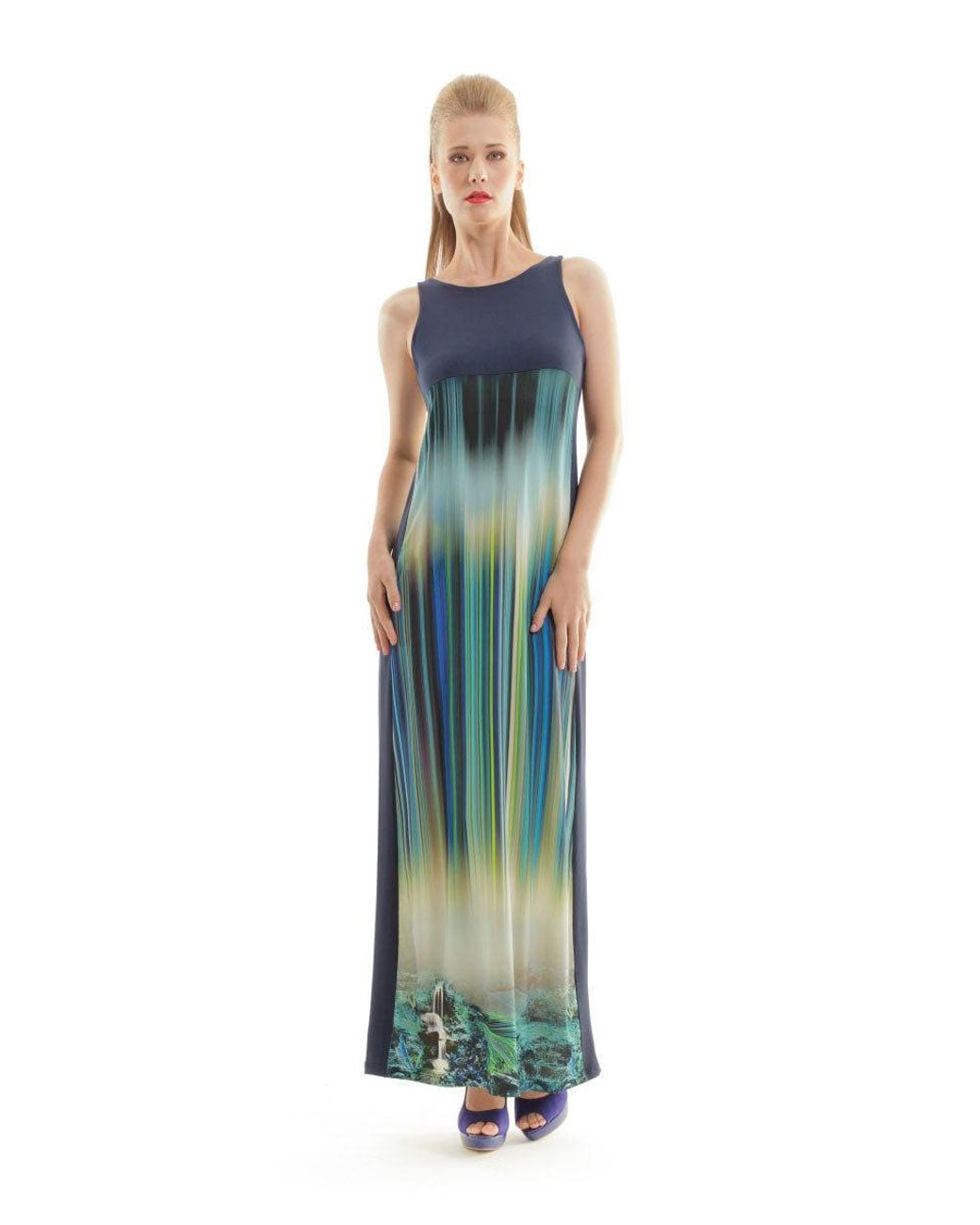 Conquista Green Sleeveless Print Maxi Dress