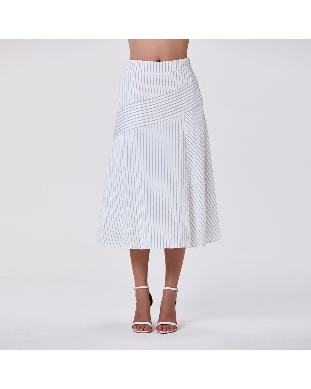 Smart and Joy Gray Flared Midi Skirt With Stripes