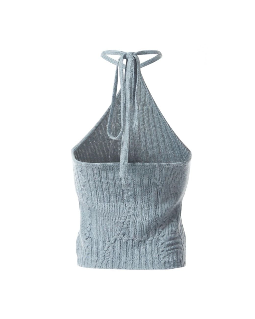 Fully Fashioning Blue Freya Cable Wool Knit Halter Top