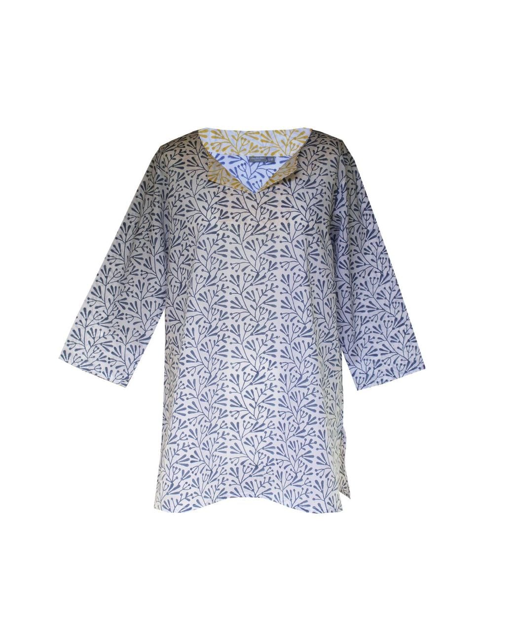 Lime Tree Design Blue Bud Block Print Tunic Top