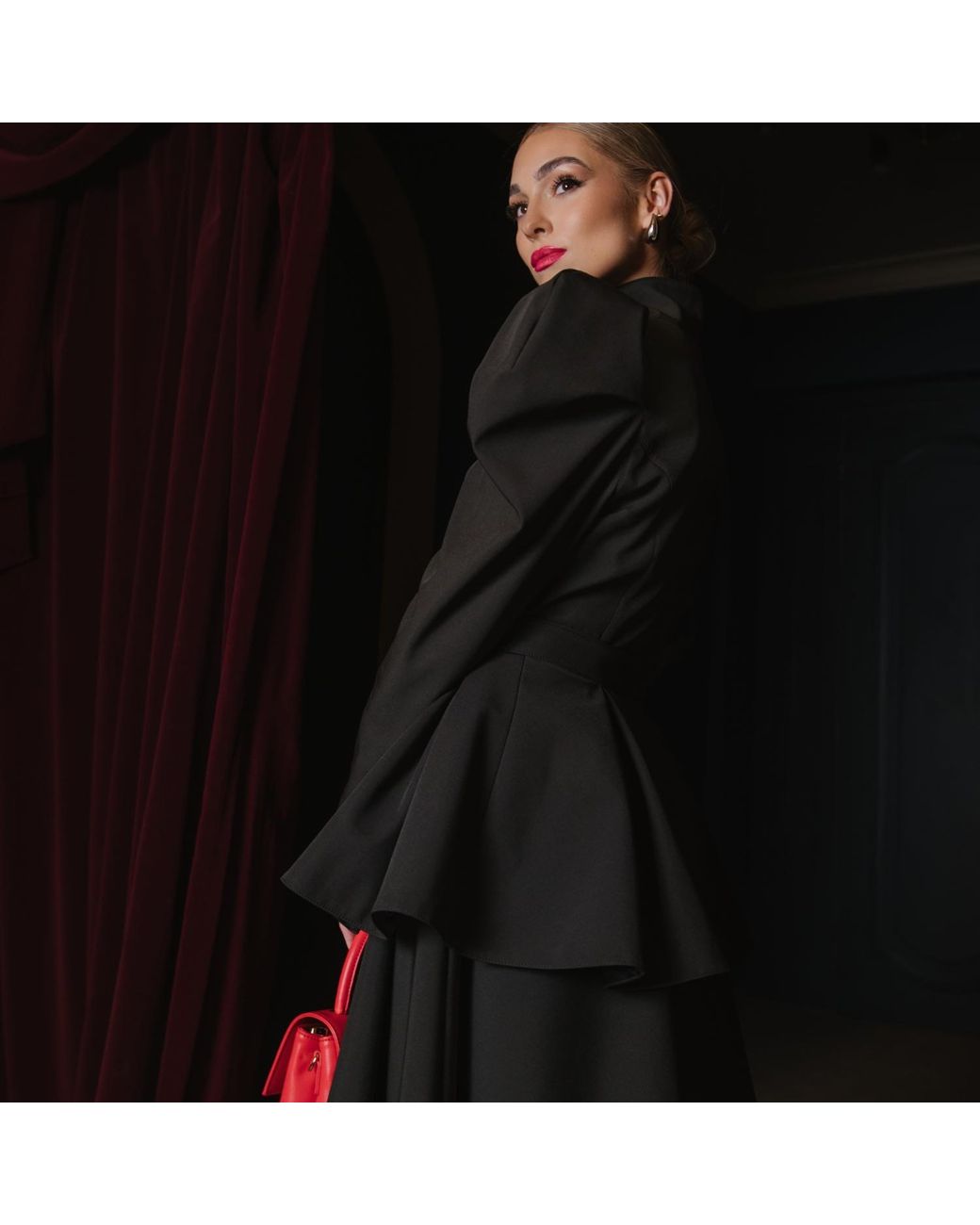 RainSisters Black Coat With Balloon-Styled Sleeves: Majestic Night