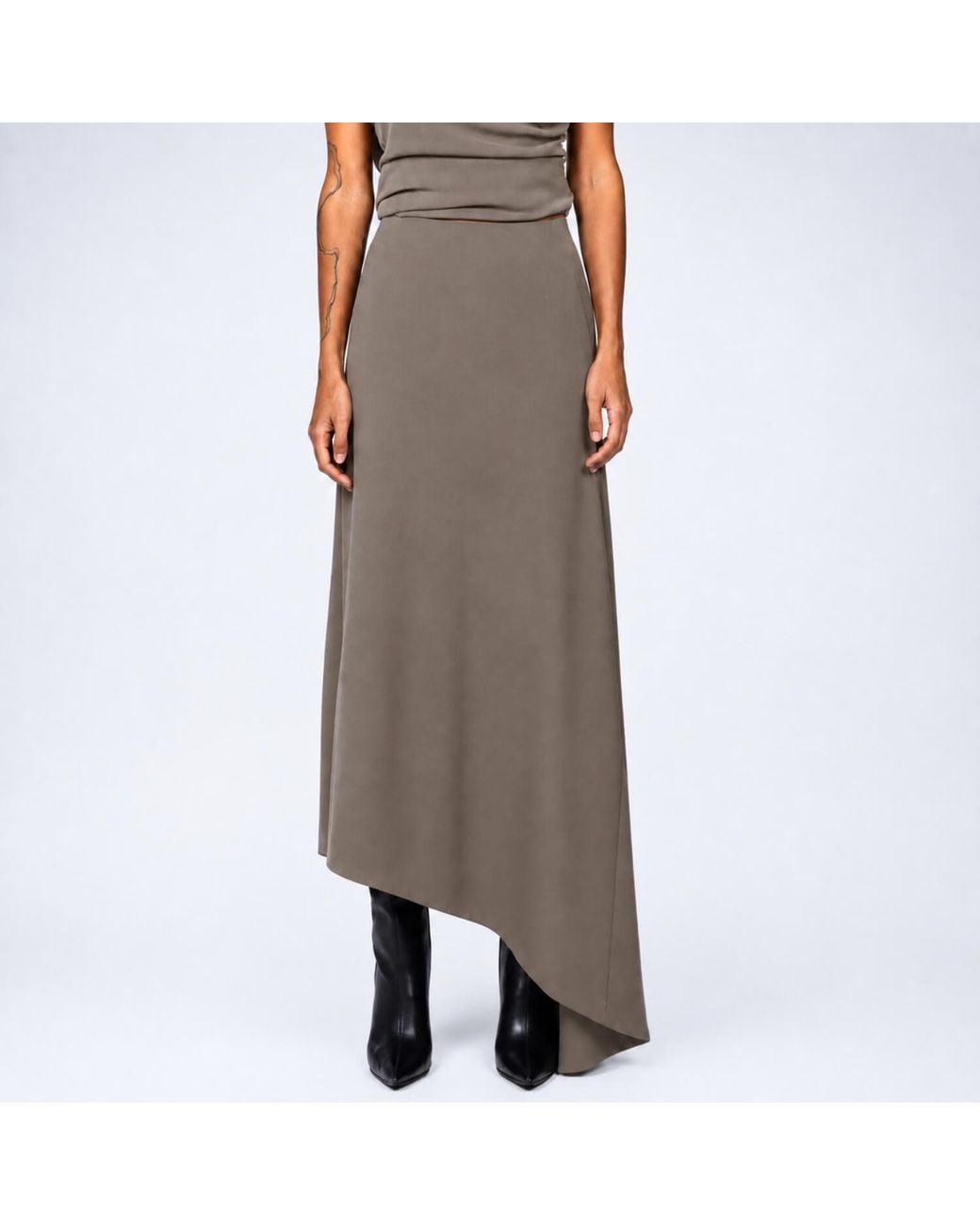 Elamins Brown Asymmetric Drape Skirt