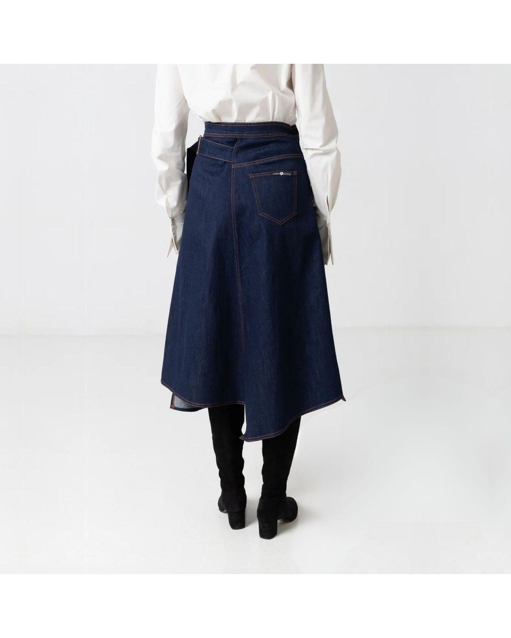 IZABELA MANDOIU Blue Denim Wrap Skirt With Rose Floral Embroidery