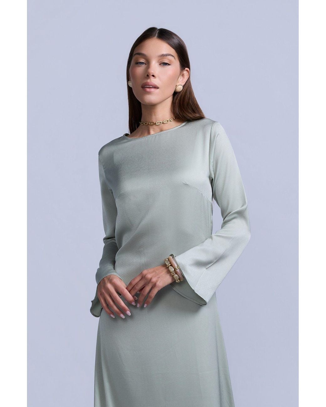 Rave on Trend Green Slip Long Sleeve Dress