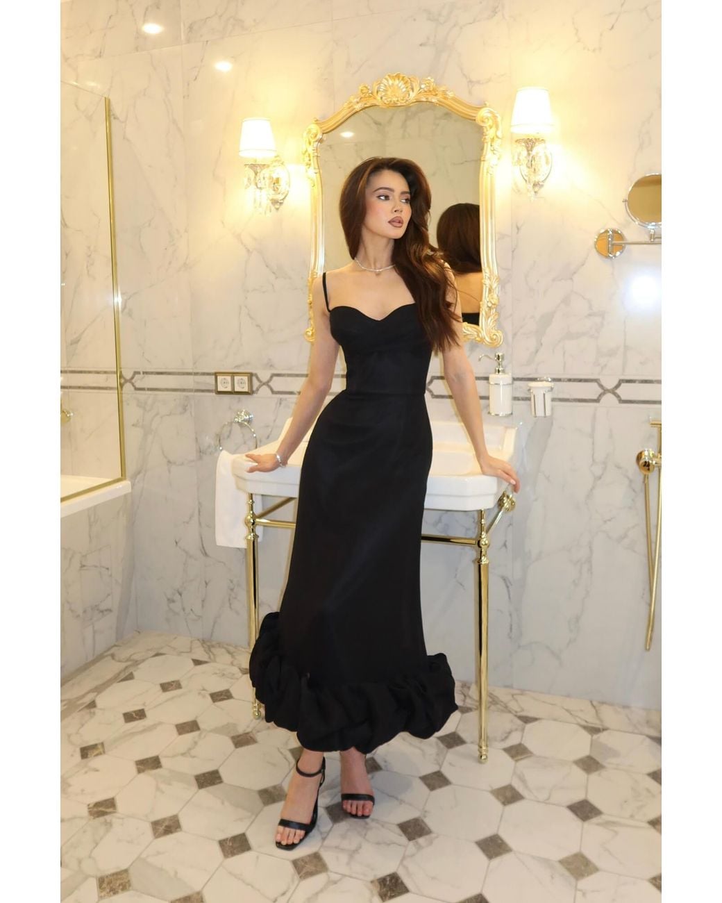 POST MERIDIEM Black Draped Bodice Bottom Flounced Bustier Dress