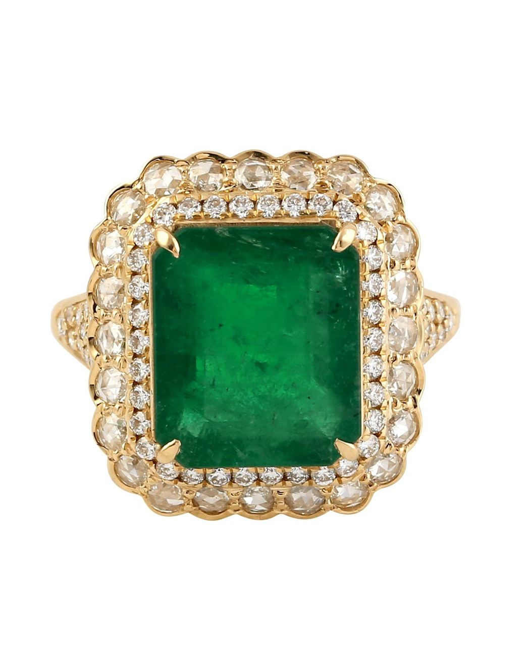 Artisan Green Emerald & Diamond Double Halo Cocktail Ring