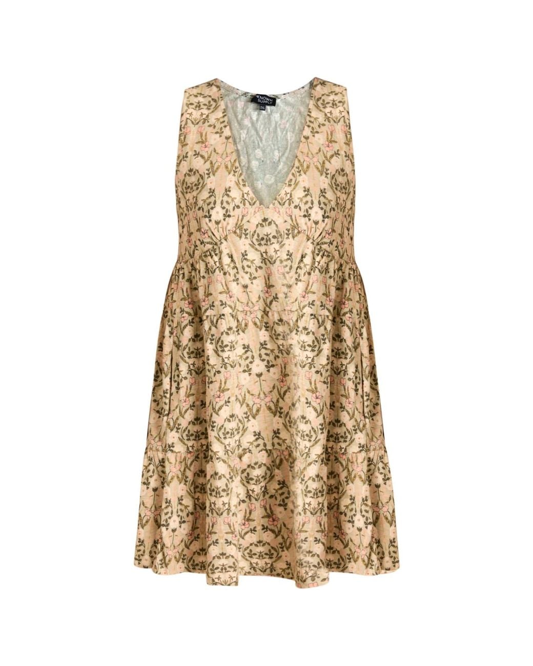 Known Supply Natural Tiered V-Neck Dress
