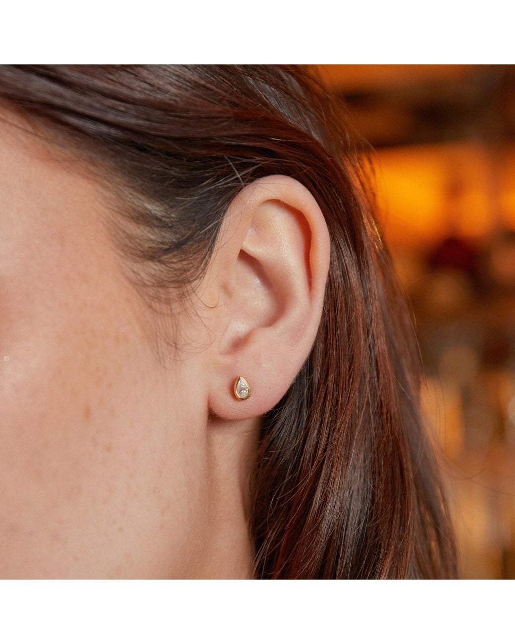Augustine Jewels Metallic Delicate Pear Shaped Diamond Stud Earrings Bezel Set