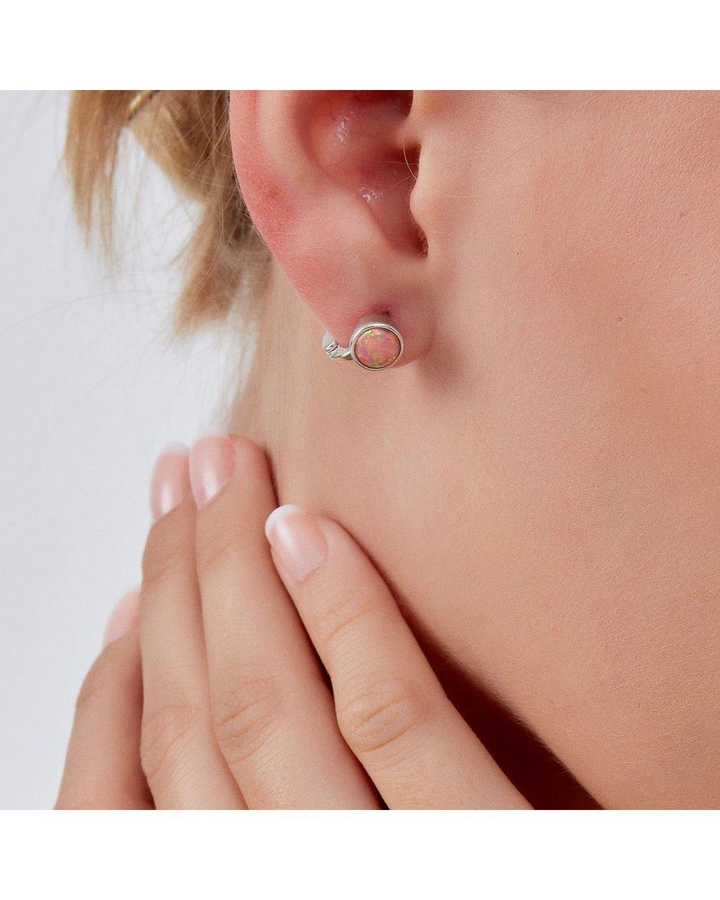 Spero London White Sterling High Quality Round Opal Earrings